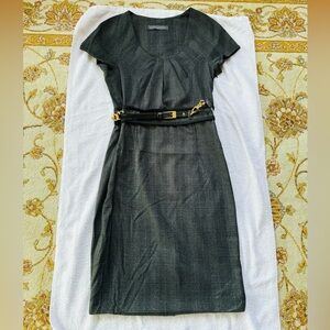 Sandro Ferrone Gray Tartan Short Sleeved Belted Dress